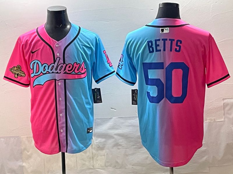 Men Los Angeles Dodgers #50 Betts Blue pink Game 2025 Nike MLB Jersey style 007->los angeles dodgers->MLB Jersey